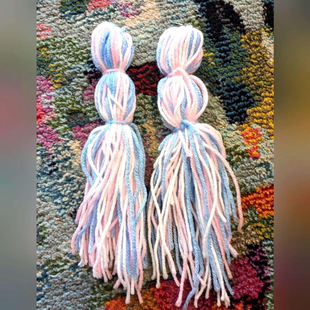 Handmade Trans Pride Yarn Earrings